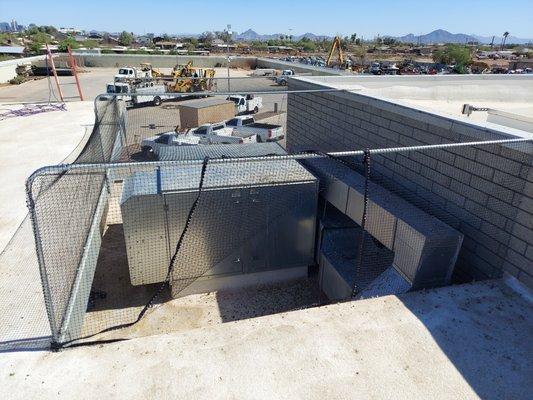 Open air Hvac units needed cleaning and exclusion netting to stop all of the mess.