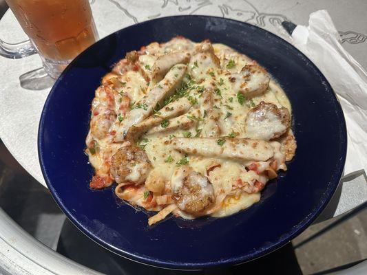 Chicken and blackened shrimp pasta