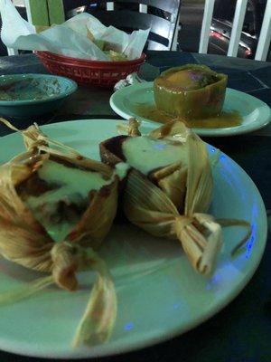 Tamales and Chile reyeno