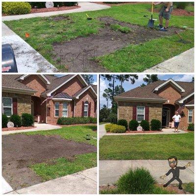 Before and After pictures of Kickin Grass's Sod Yard Restoration!