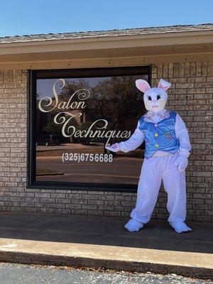 The Easter bunny hopped by the salon!