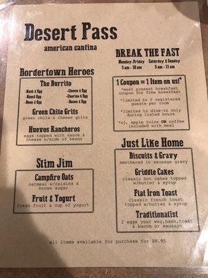 Breakfast menu