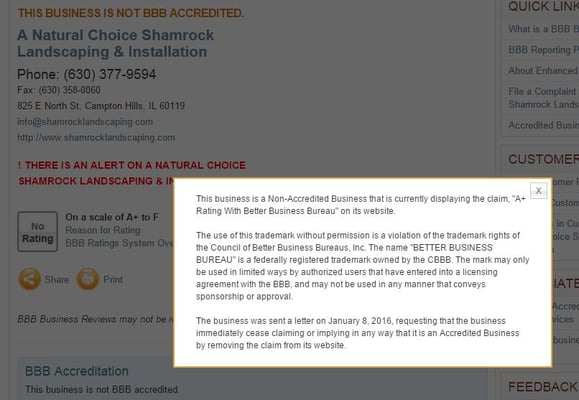 In trouble with BBB for falsely advertising BBB accreditation and rating..