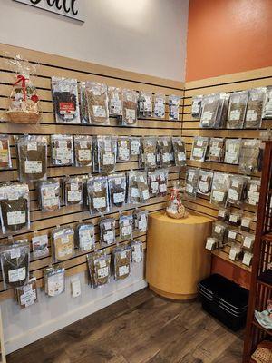 Just a part of our tea & herb wall.