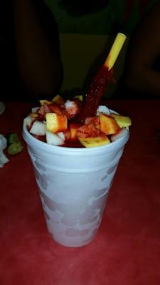 Michelada with shrimp and mango