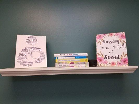 Shelf of books in the nursing nook