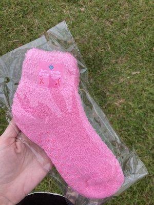 Cute fuzzy socks for Breast Cancer Awareness Month