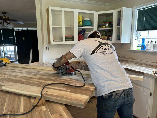 Cutting new butcher block countertops