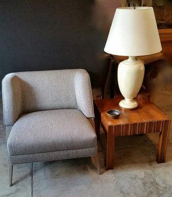 Stunning midcentury low chair and seventies walnut table