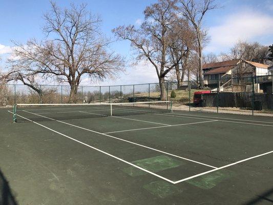 The tennis court is in good shape