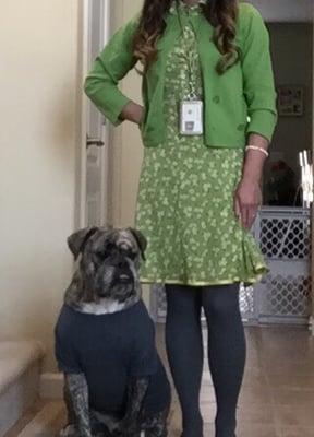 Found a whole outfit in her store; green cardi and spring dress