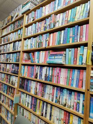 The colorful wall of romance novels