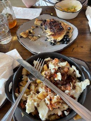 San Antonio Skillet + pancakes, what we left at the restaurant after eating.