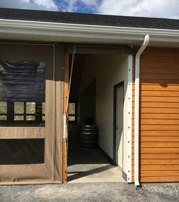 Fero vineyards clear vinyl drop curtain enclosure - pavilion wedding venue - Sunbrella fabric - clear vinyl windows. Lancaster PA