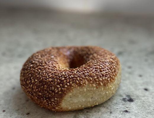 Olmo's Sesame Bagel, chewy, crispy and delicious.