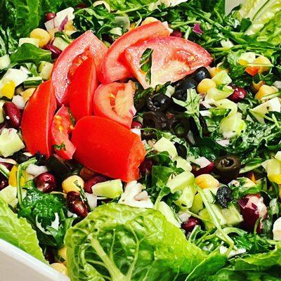 Italian Salad with Red Beans and Chickpeas dressed in a Fresh Herb Lemon Vinaigrette