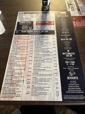 Menu back side