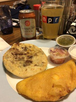 Champagne Velvet paired with takeout pupusas and empanadas