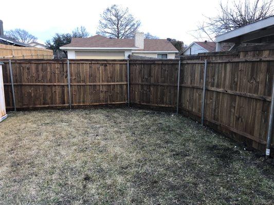 Interior of 6ft privacy fence with walnut stain.