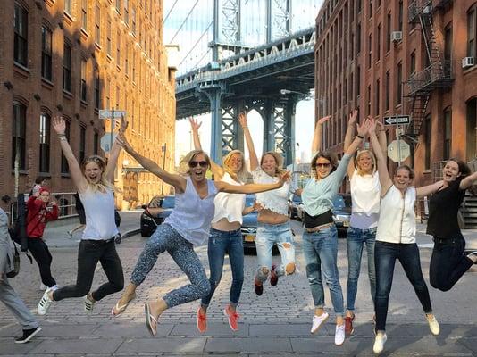 Jumping for joy in Dumbo on the Brooklyn&Manhattan tour