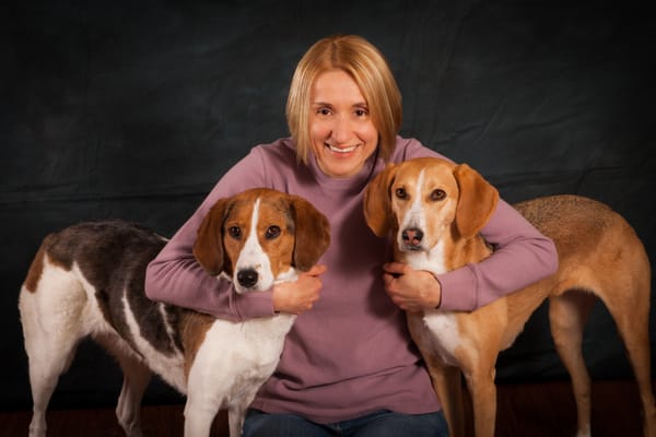 Liz Florine and her two rescue dogs, Zoe and Sasha.