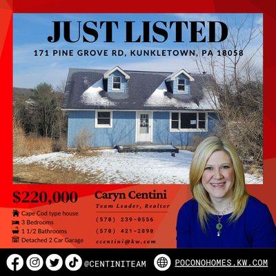 3-25-2022 JUST LISTED! 171 Pine Grove Rd, Kunkletown, PA 18058