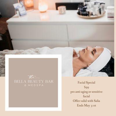 "Transform your skin with a relaxing and rejuvenating facial at TheBellaBeautyBar.com! Our medspa offers lip injections, botox, lash lift.