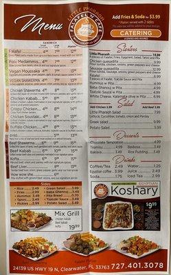 Menu inside Falafel Cafe