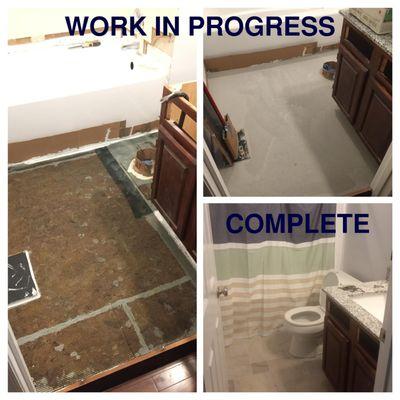 Bathroom floor tile install.