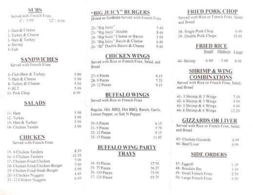 If you want to order at this place, here's the menu.