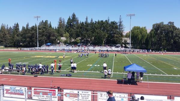 Watching great nephew playing football.