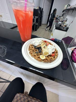 Waffles and refresher drink