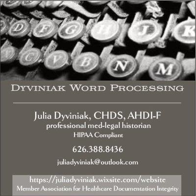 Dyviniak Word Processing & Medical Transcription