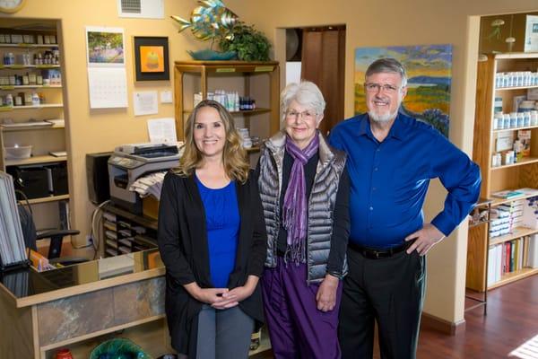 Office Admin Suzi, Health Counselor Ellen Flowers, and Dr. Dave DeLapp.