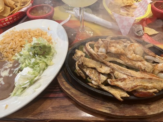 Chicken and shrimp fajitas