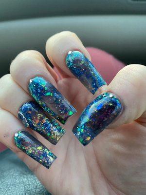 Acrylic and Glitter, Black Opal nails