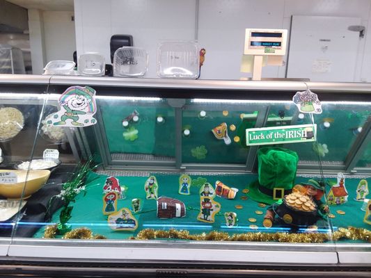 St. Patrick's display in deli area.