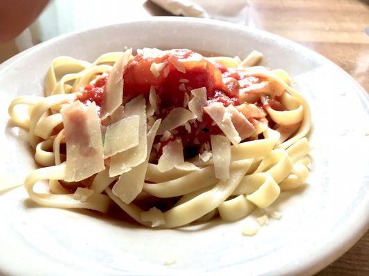 Kids pasta with nutritious red sauce (off menu).