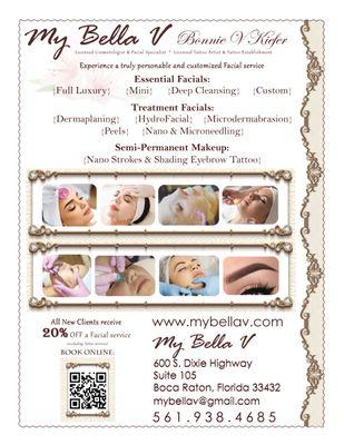 All First Time Clients receive 20% OFF 1 Facial, 25% OFF Refer a Friend Incentive, Gift Certificates are available and other specials!