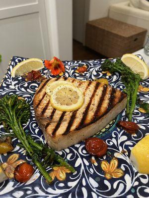 Marinated and grilled swordfish