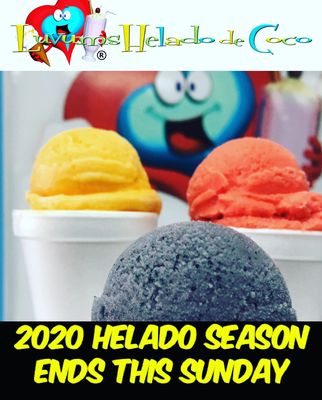 Helado season ends this Sunday 8/30*Tell Friends!*Helado de Coco Sunset Park OPENS 2to8pm.  Text7187752076 , #GrubHub , or #UberEats !!!