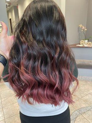 Balayage service with a rose temporary color