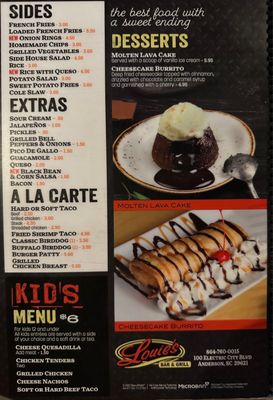 Menu - Sides Kids Desserts