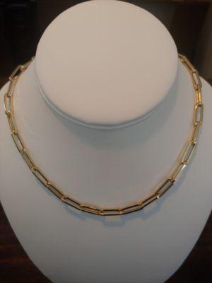 14 karat yellow gold paperclip chain.