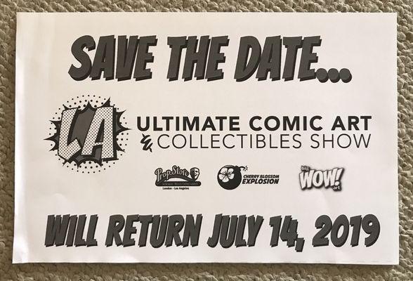 The 2nd Annual LA Ultimate Comic Art & Collectibles Show is on July 14, 2019