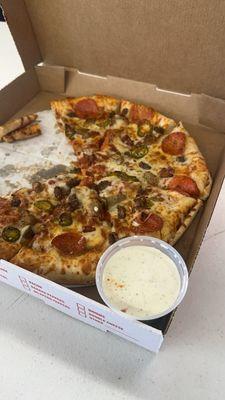 Meat lover pizza with jalapeños