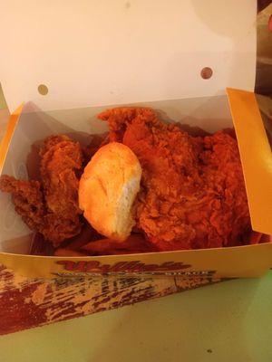 A 2 piece breast and wing with the biscuit