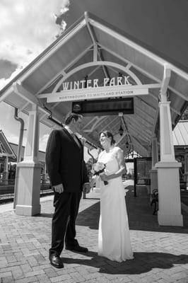 Wedding Photography using the new Sunrail station in Downtown Winter Park for Wedding Photogrpahy