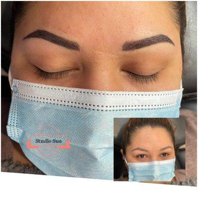 Hybrid technique. Combination of Microblading and ombré on this beauty