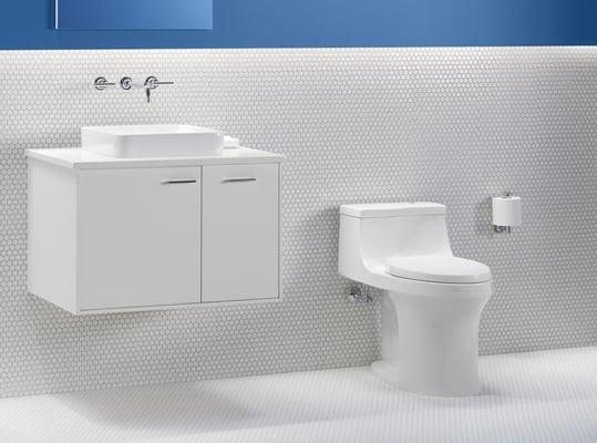 Kohler San Souci Toilet + wall-mount vanity and faucet